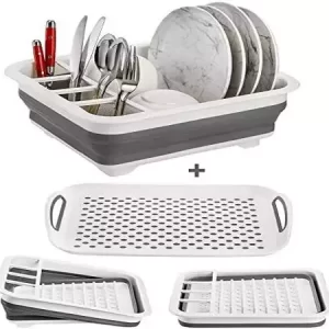 Collapsible dish drying rack with drain board