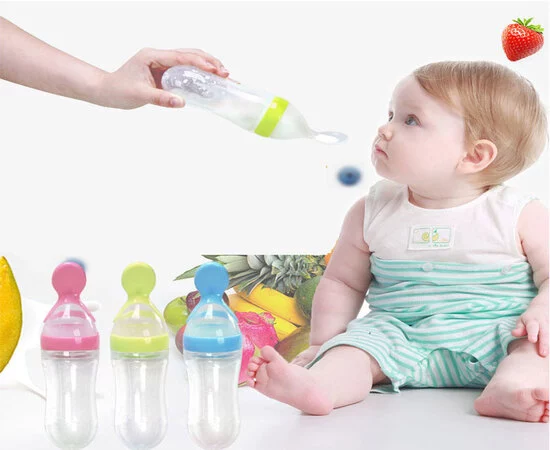 Feeding bottle with spoon for babies silicone Safety Food feeder