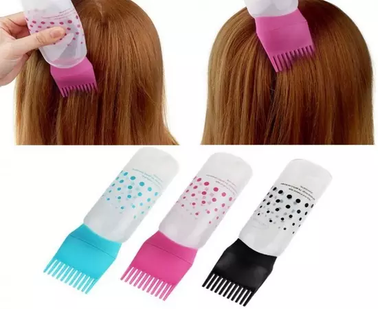 Hair oil applicator bottle with root comb hair dye pump handle