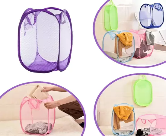 Net folding laundry basket flexible dirty clothes storage 