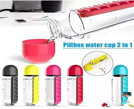 Water bottle with pill box 7 day pill organizer medicine dispenser