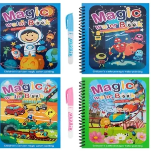 Magical Reusable Drawing Book with Outline Drawings 4 Quiz Pages Mix Random Color Design