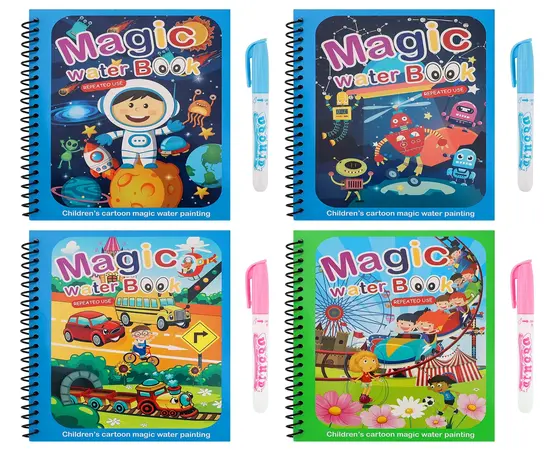 Magical Reusable Drawing Book with Outline Drawings 4 Quiz Pages Mix Random Color Design