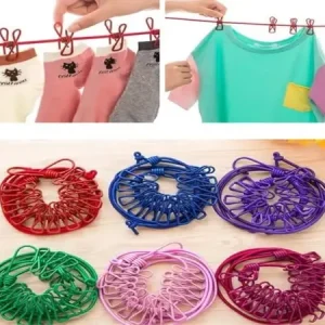 Elastic Clothesline Rope Portable Clothes Drying non-slip Clips