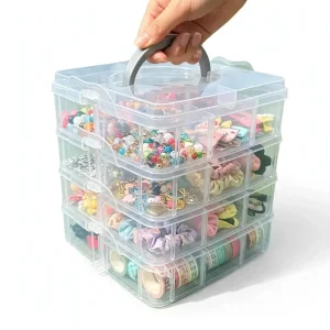 Jewelry Organizer 4 Layers Transparent Storage Box with Handle For Stationery Medicine